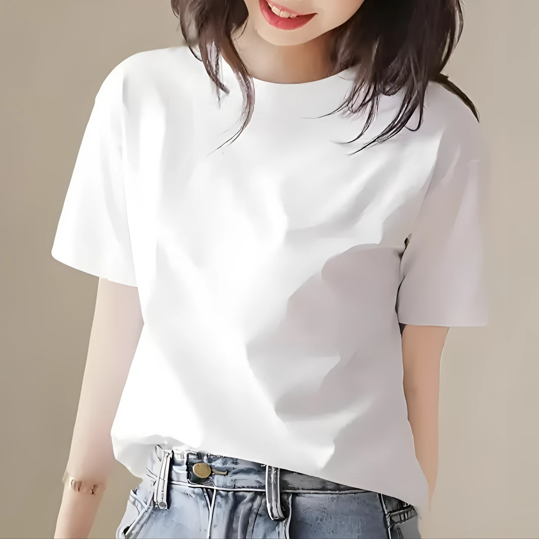 （小版格子袖）2025最新款纯棉时尚风清新纯色T恤衫女