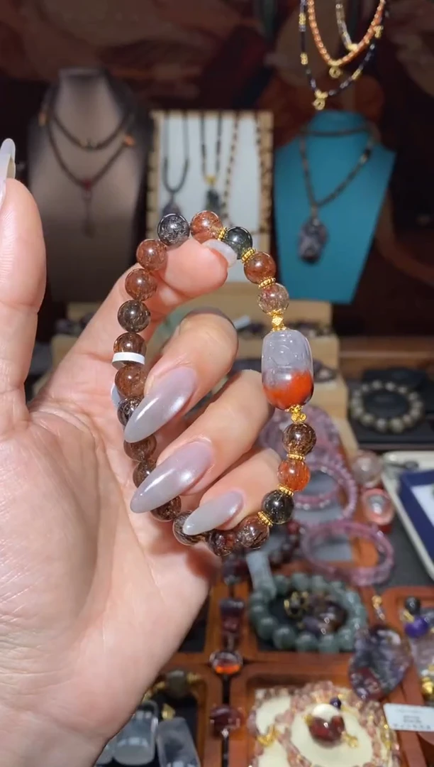 【闪购商品】水晶DIY手串未镶嵌黑金超七红极光貔貅