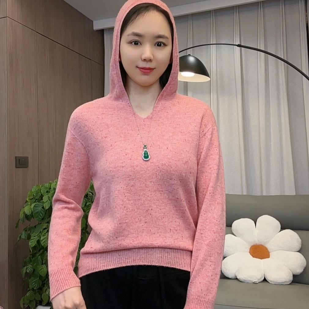 【甄织】针织连帽卫衣女【100澳洲纯羊毛】加厚羊绒帽衫宽松毛衣