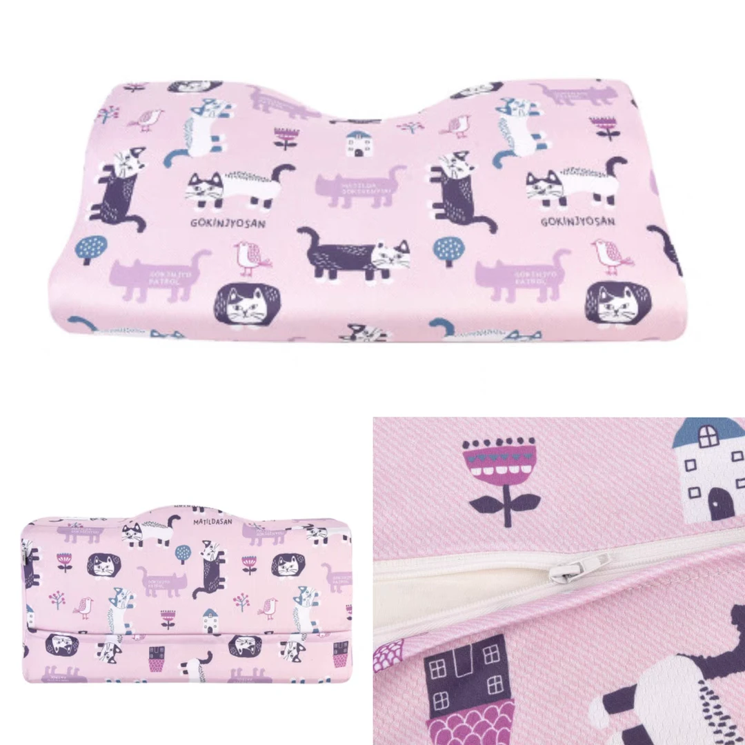 Z292 猫咪法斗图案记忆枕头露西保罗粉色
