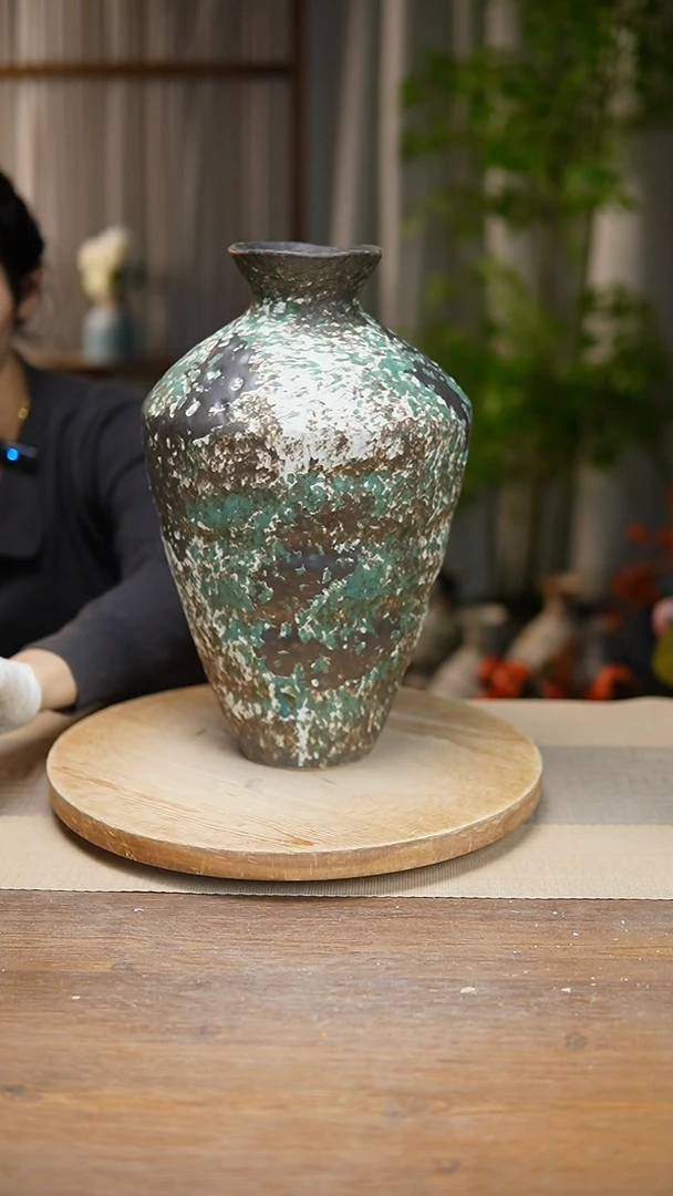 【闪购商品】陶瓷 花器涂鸦绿高脚