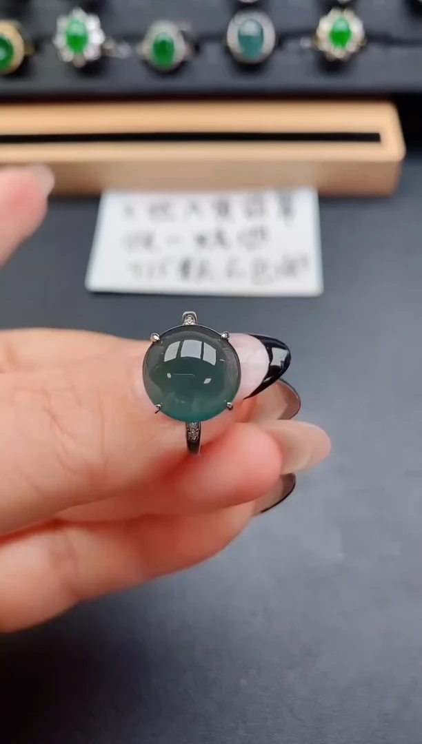 翡翠戒指银S925镶嵌50850