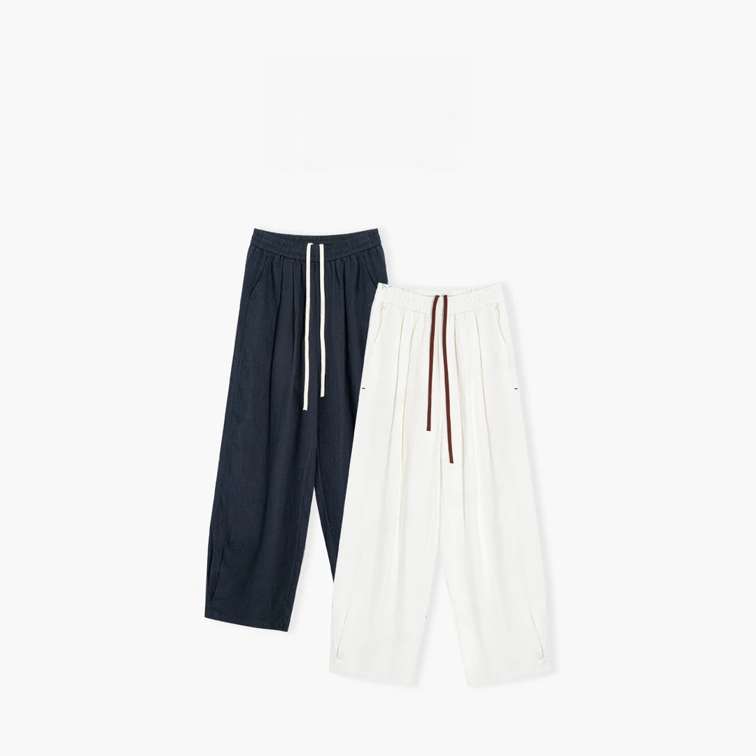 【亭亭专属】“抽绳裤”松紧撞色腰绳双色亚麻透气休闲裤LSK250483W
