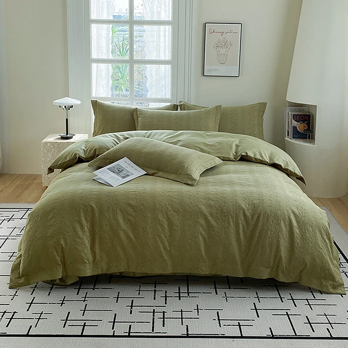 2025年色织水洗全棉提花工艺款床盖四件套高端大气居家风