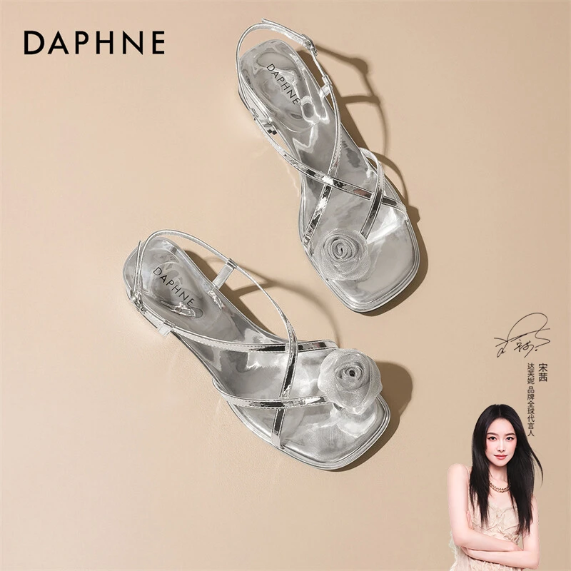 达芙妮仙女风玫瑰花套趾凉鞋女2025夏季新款百搭配裙子名媛风凉鞋