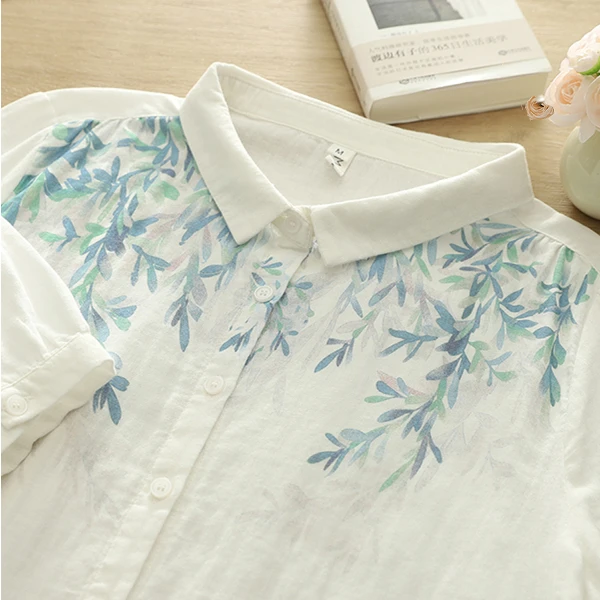 2025夏季新款全棉印花短袖衬衫女宽松百搭文艺休闲翻领衬衣上衣潮