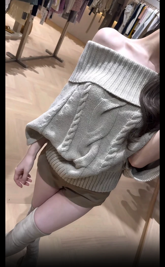 2025秋季新款慵懒风设计感气质宽松针织上衣女高腰显瘦短裤两件套