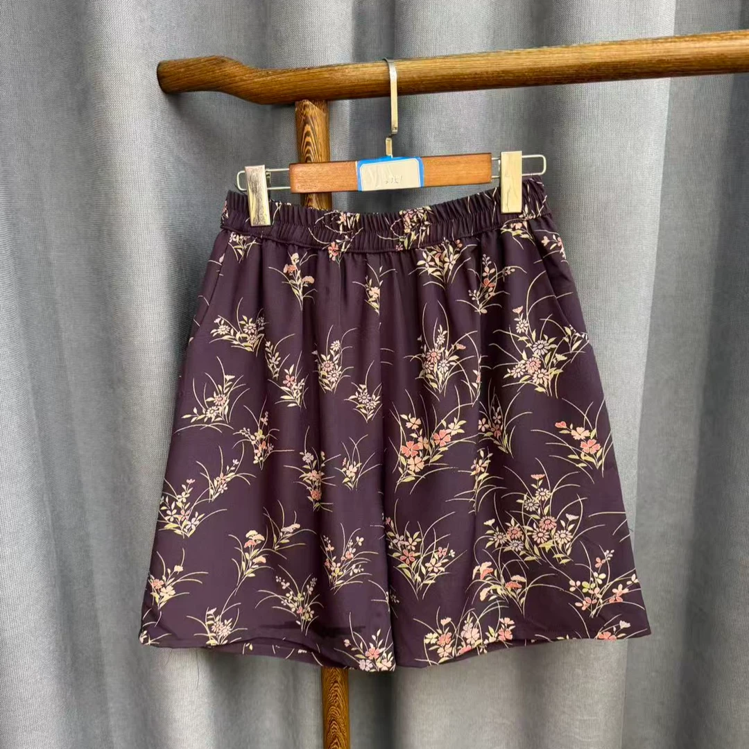 秋季新款简约百搭宽松桑蚕丝直筒短裤女Z351