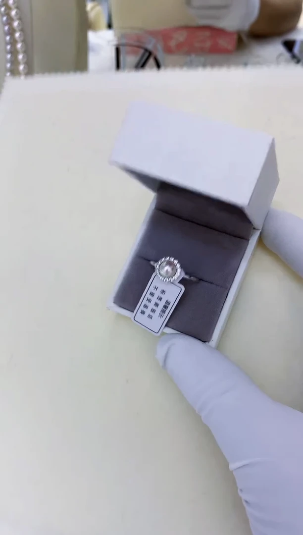 银S925镶嵌饰品海水珍珠银色太阳花戒指