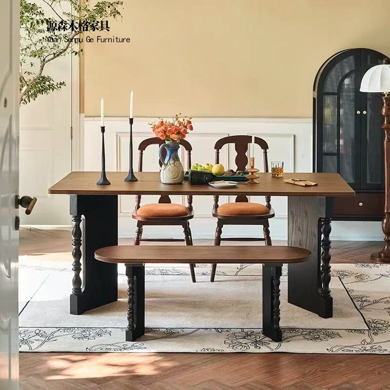 中古风实木餐桌长方形复古家用客厅白蜡木设计师款新款小户型饭桌