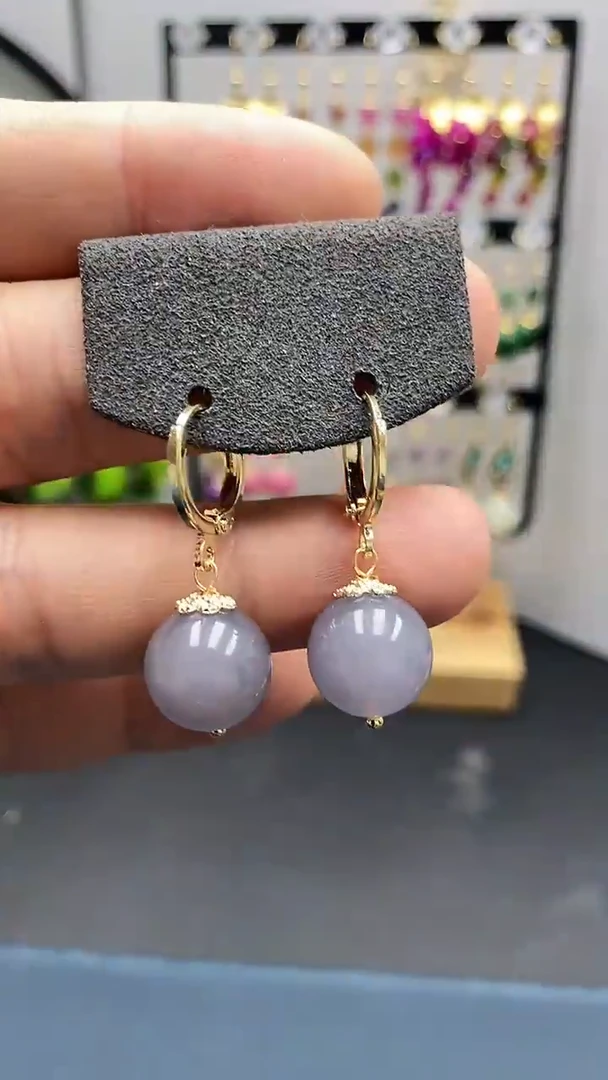 【闪购商品】和田玉耳饰银S925镀金镶嵌尺寸12mm烟紫耳扣