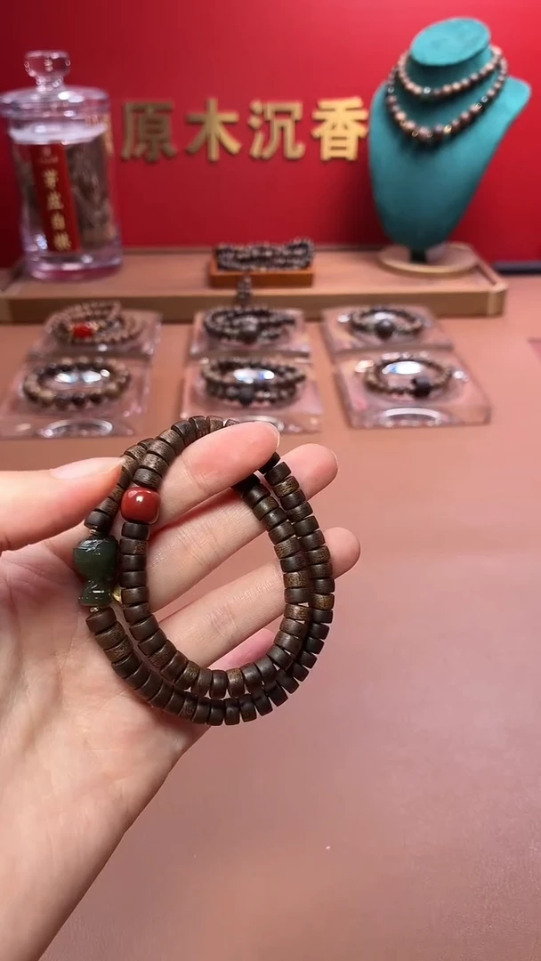 沉香手串沉水越南顺化树心油紫棋4×7两圈设计