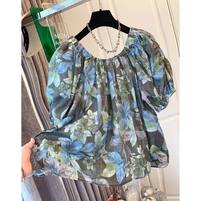 独特超好看法式泡泡袖一字肩短袖衬衫小衫宽松娃娃衫上衣女夏新款