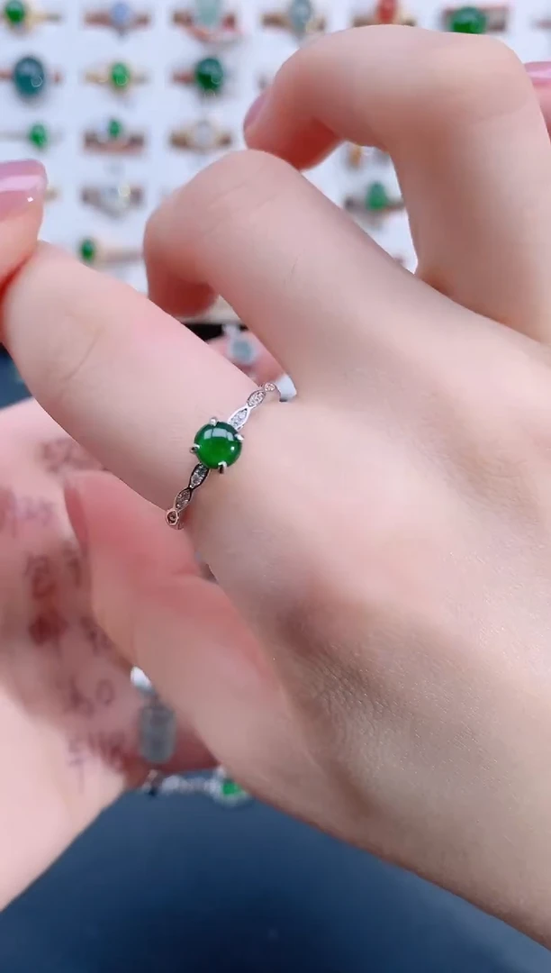 翡翠戒指银S925镶嵌 天然翡翠