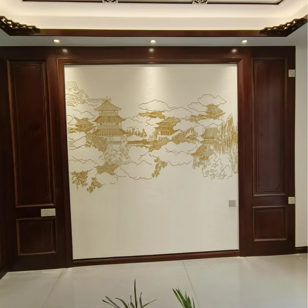 新中式刺绣壁画背景墙简约系列一片生机展示刺绣背景墙尺寸可定制