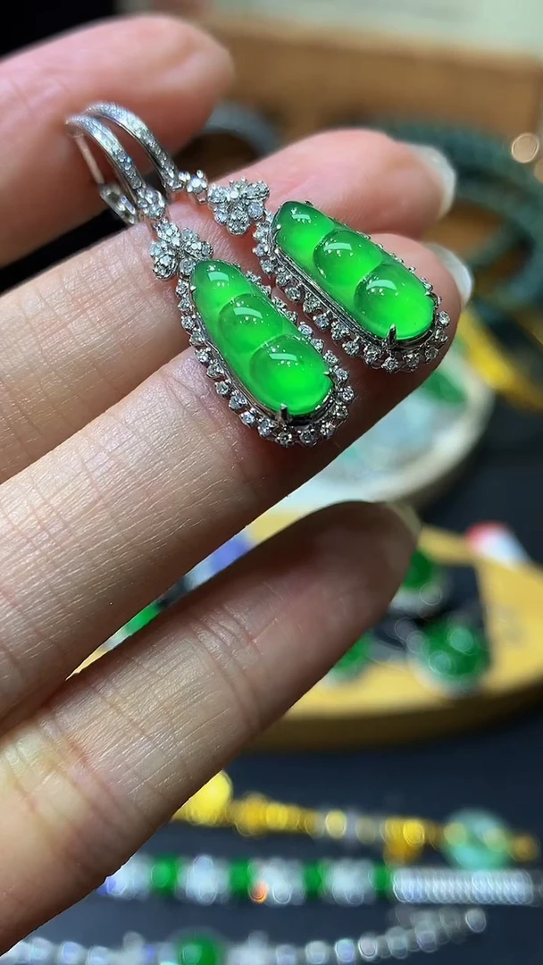 翡翠18K金镶嵌耳饰团购