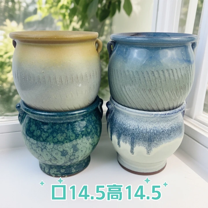 5004双耳花边组合单头桃蛋法师老桩多肉植物花盆粗陶绿植欧式