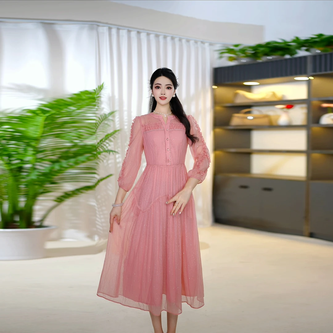 <077>2025年春季新款时尚气质优雅连衣裙中式减龄气质连衣裙