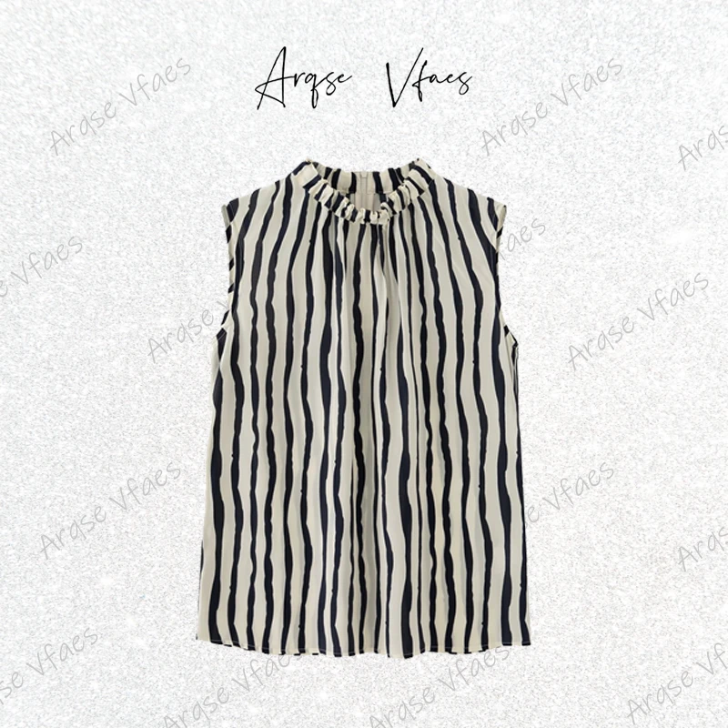 [ARQSEVFAES正品]—2025年夏新款竖条纹衬衫斑马上衣女40435034