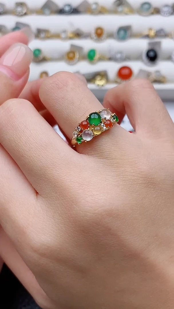 银S925镶嵌戒指翡翠正品 纯天然翡翠