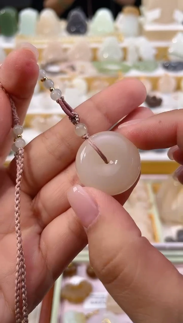 【闪购商品】和田玉颈饰未镶嵌年前放漏-藕粉平安扣卡25mm