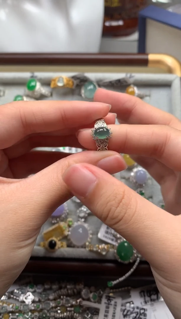 银S925镶嵌戒指翡翠1