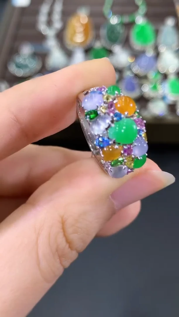 18K金镶嵌戒指翡翠B217 多样性 一件发货 紫货有色差