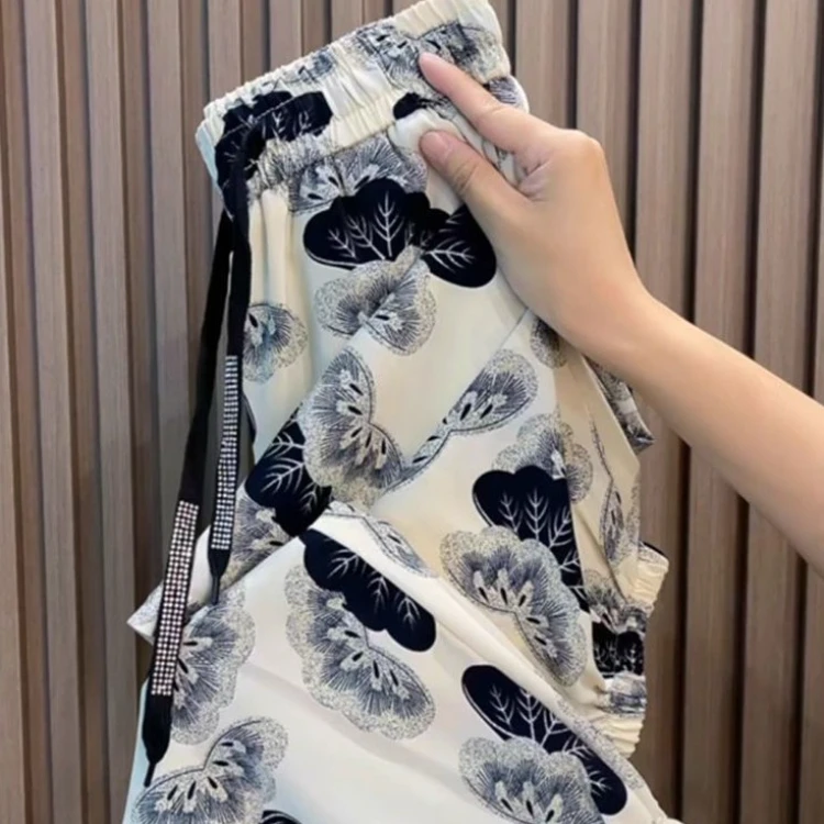 冰丝速干哈伦裤子女夏季薄款宽松大码胖mm休闲九分抖抖凉凉运动裤