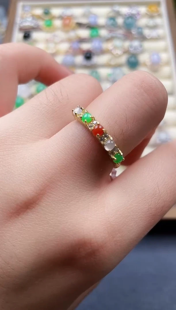 银S925镶嵌戒指翡翠1