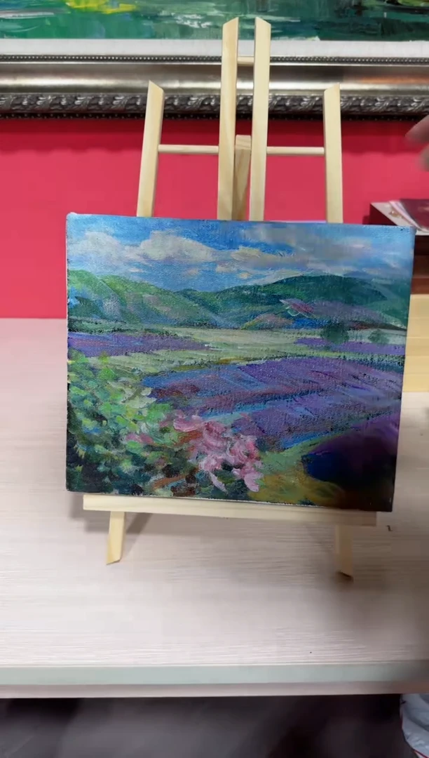 俄罗斯手绘油画作品《风景  》25x30内框证书合影