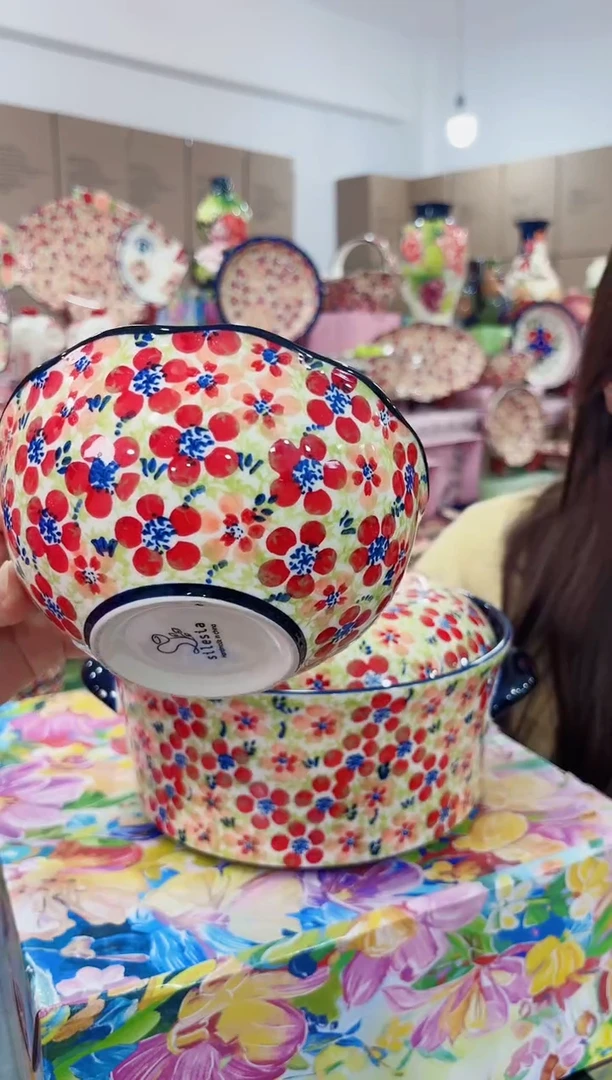 陶瓷6.5英寸花边面碗-6个粉黛