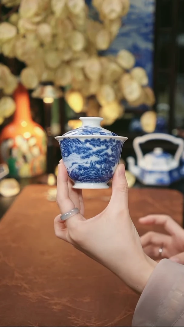 景林藏 山水小盖碗