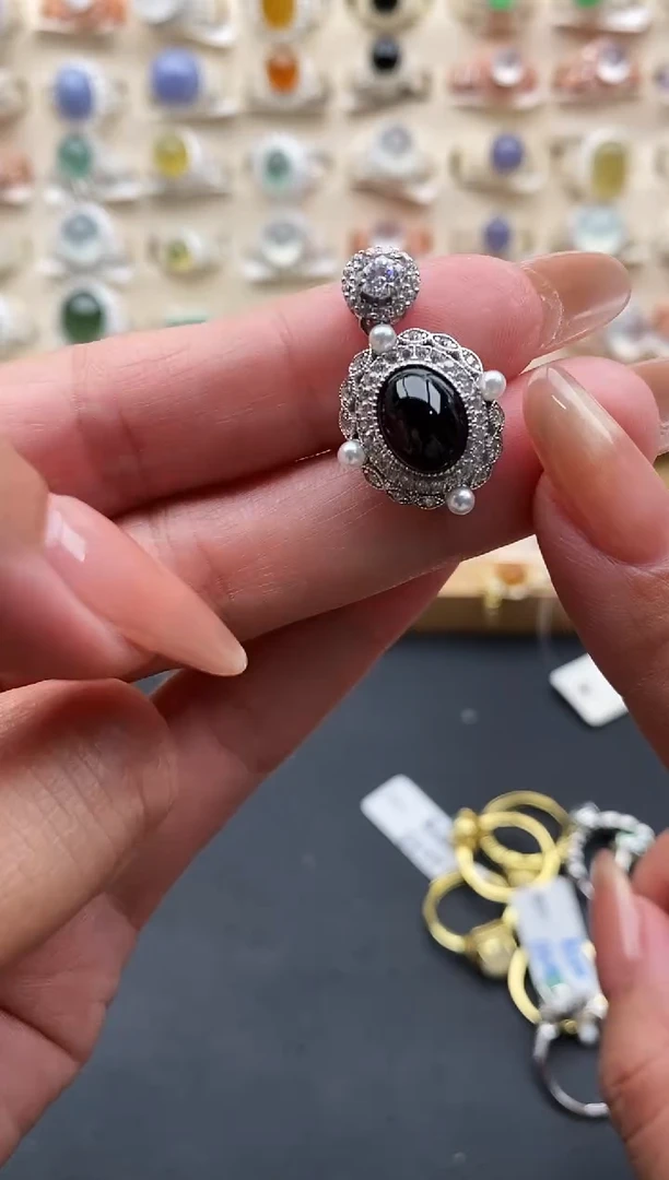 银S925镶嵌戒指翡翠缅甸天然A货翡翠1 10-6