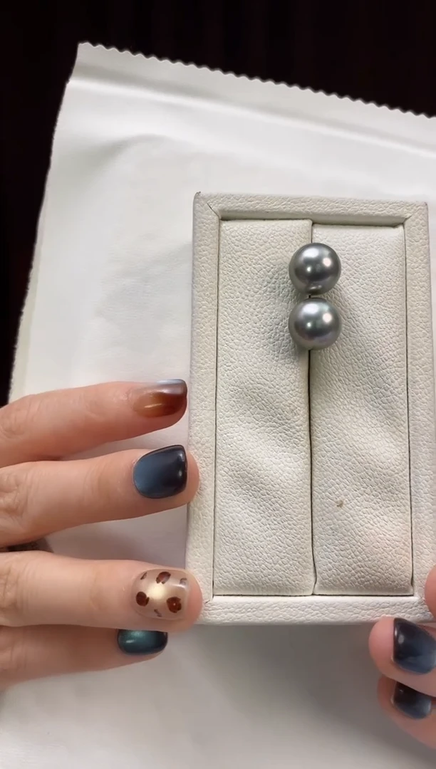银S925镶嵌耳饰海水珍珠11-12大溪地黑珍珠耳饰