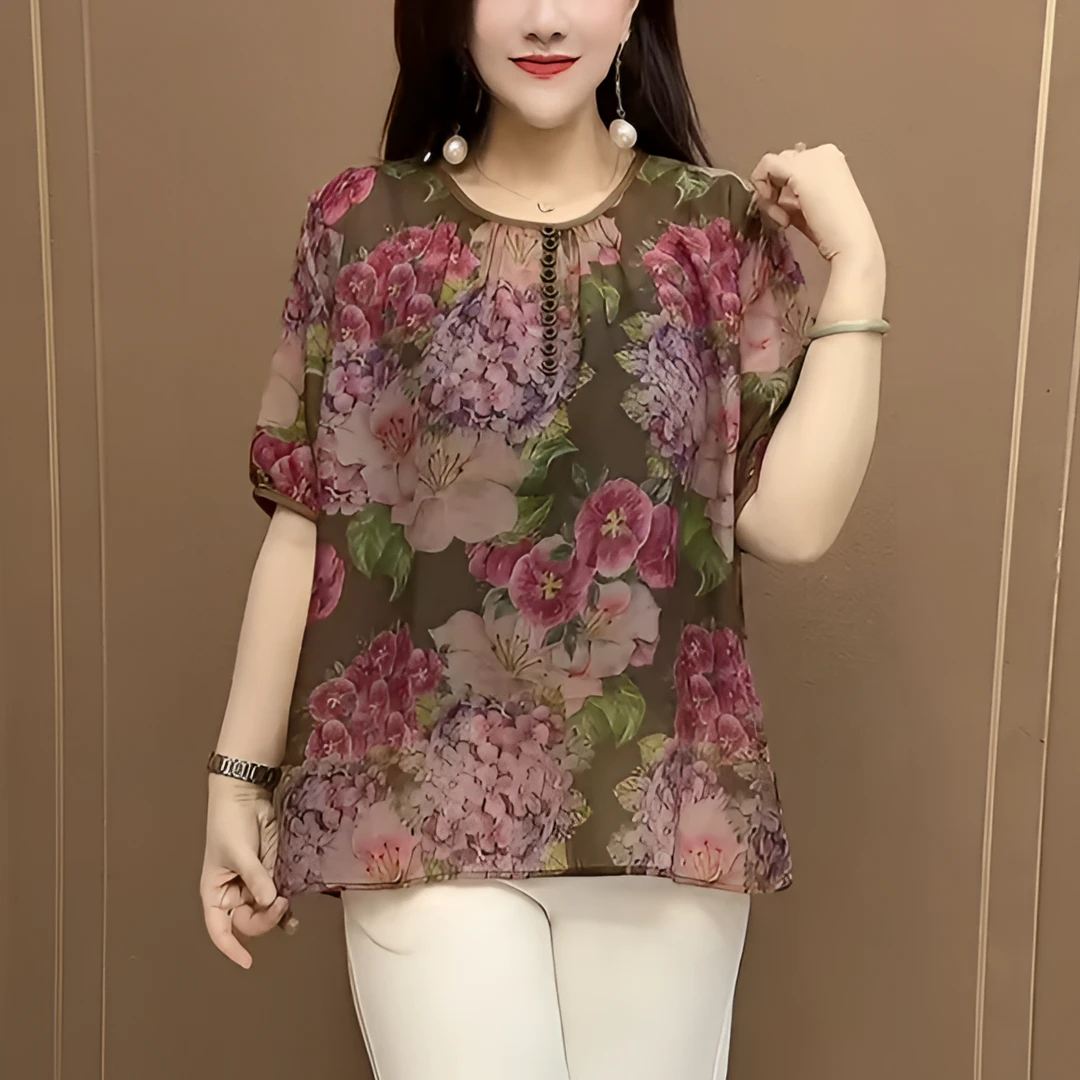2025新款夏款时尚百搭妈妈装防晒衣宽松休闲印花中老年女装雪纺衫