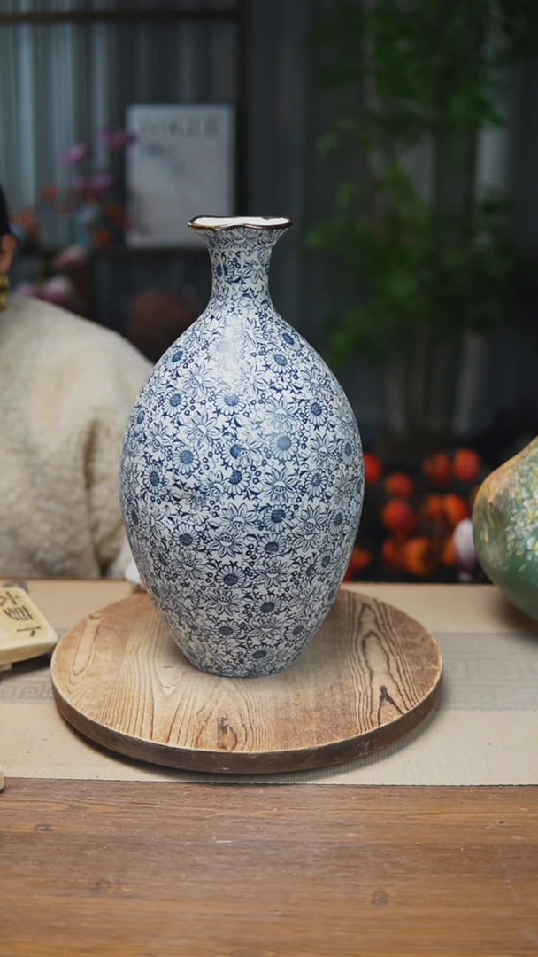 异形花器青花瓷向日葵保龄球瓶