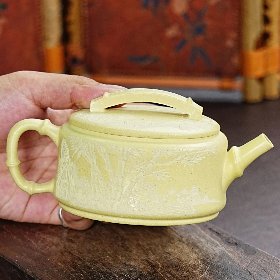 【3146节节高升壶】宜兴原矿紫砂全手工高端刻绘节节高升壶 紫砂壶