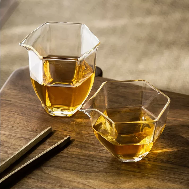 六角玻璃公道杯耐热分茶器单个家用透明公杯茶海茶具配件日式防烫