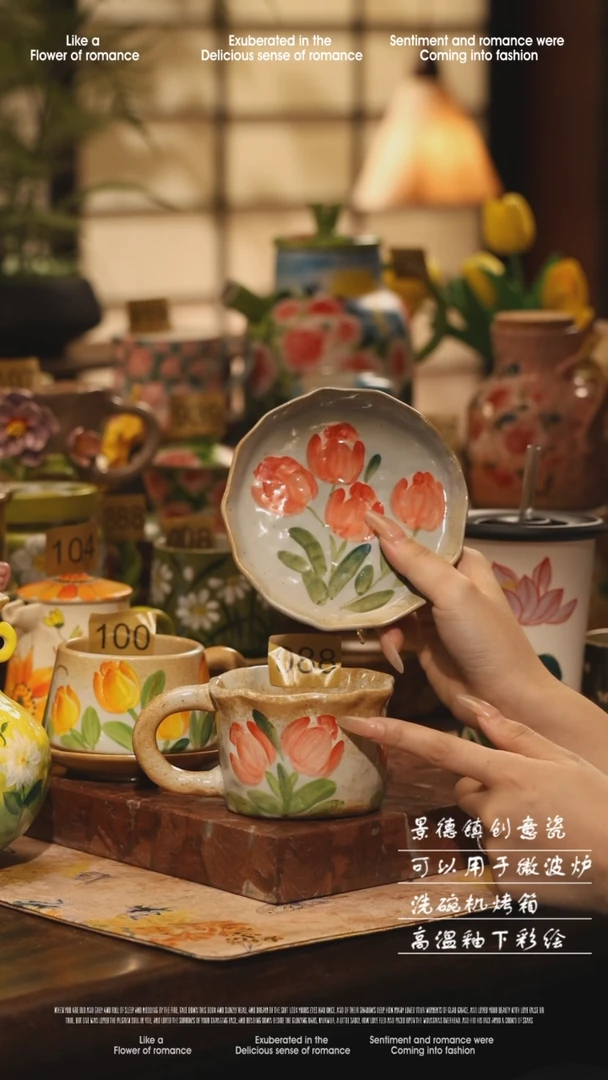 陶瓷088景德镇高温手绘釉下彩设计师款式