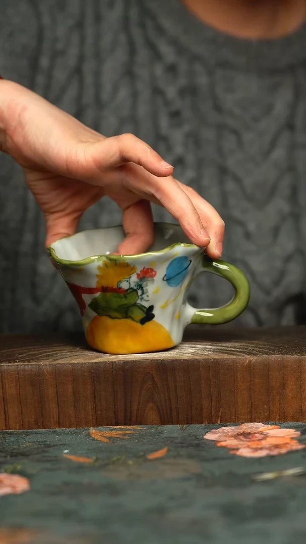 杯釉下彩手工手绘同款陶器