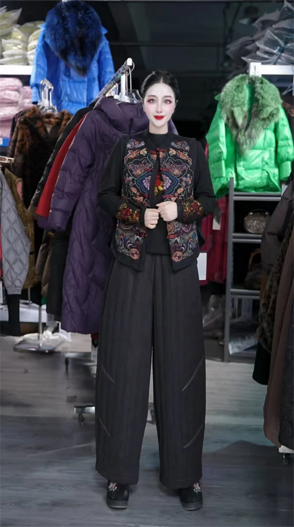 【专柜品质】冬季加厚保暖时尚竖条保暖裤宽松显瘦高级灯笼棉裤LXQ