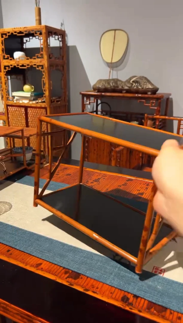 扇子虎*湘妃竹茶棚置物架