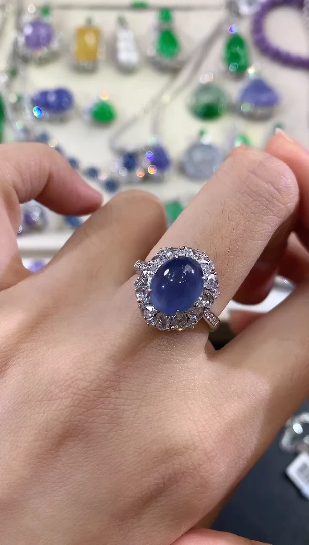 翡翠戒指18K金镶嵌D17紫色有色差