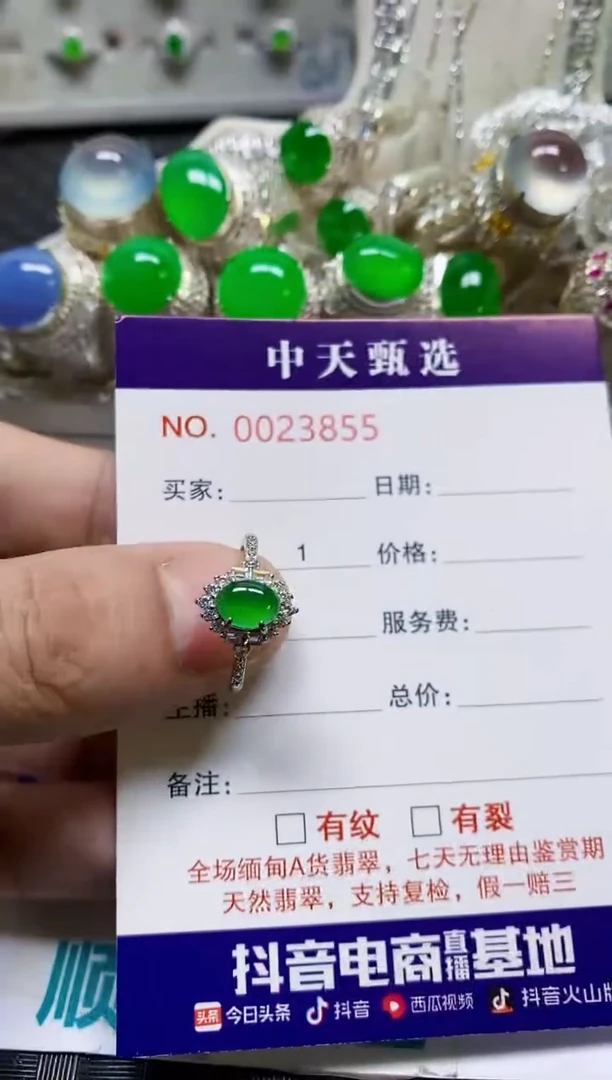 银S925镶嵌戒指翡翠/3855