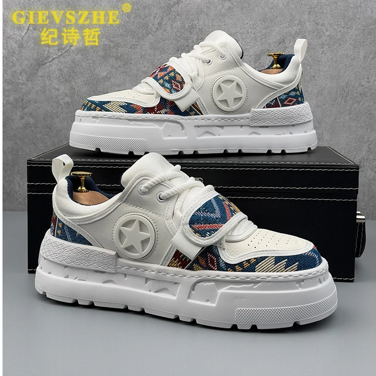 纪诗哲厚底增高板鞋男款刺绣潮流男鞋松糕底轻便休闲鞋透气运动鞋