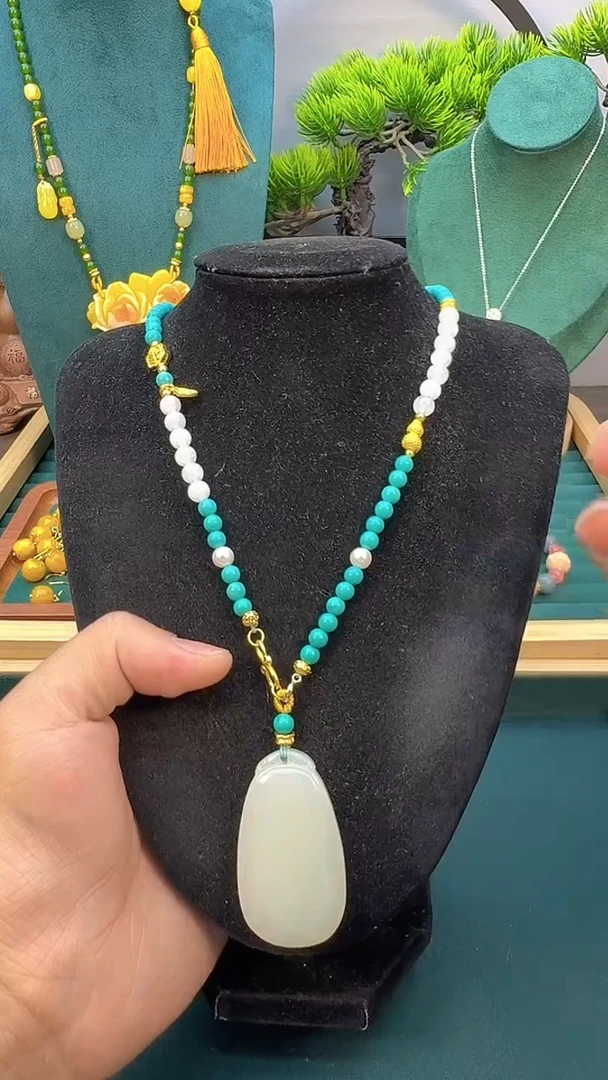 和田玉14K金镶嵌颈饰X51