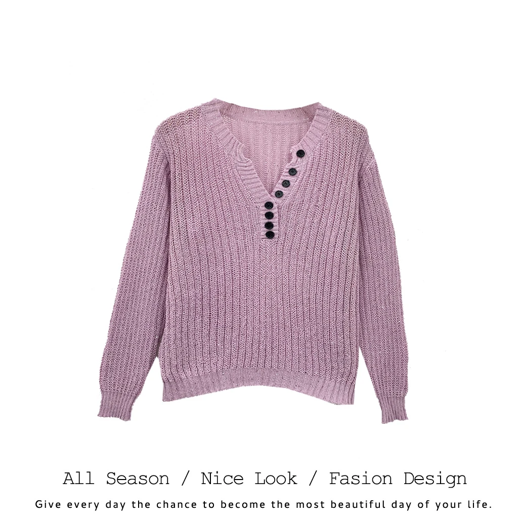 884  粉色亨利领长袖针织衫小众设计感套头打底长袖    款号#3322