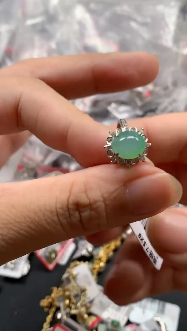 银S925镶嵌戒指翡翠天然A货缅甸翡翠