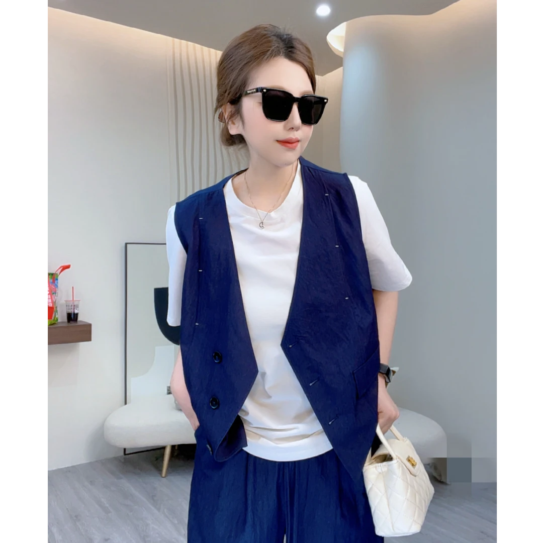 夏季冰丝牛仔套装背心阔腿裤两件套 70643