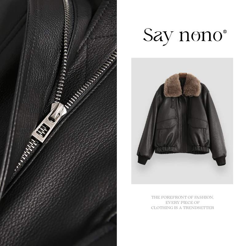 懒猫nono│Saynono 带毛领＿真皮山羊皮皮衣外套/GD8086